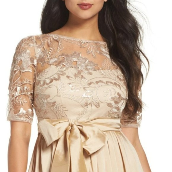 Adrianna Papell *NEW* Sequin Lace & Taffeta Gold Ballgown - Picture 2 of 16